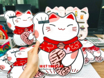 In menu hình mèo Maneki Neko cho quán mua may bán đắt, in thực đơn hình mèo Neko